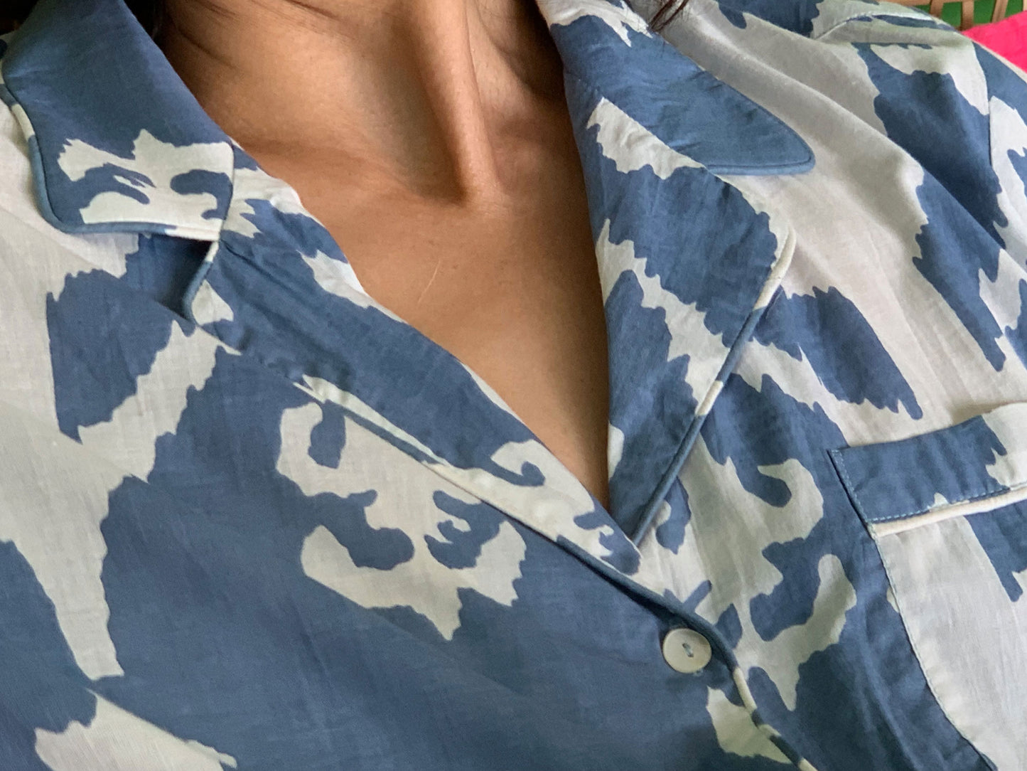 Ikat Pyjama Set - Blue & White