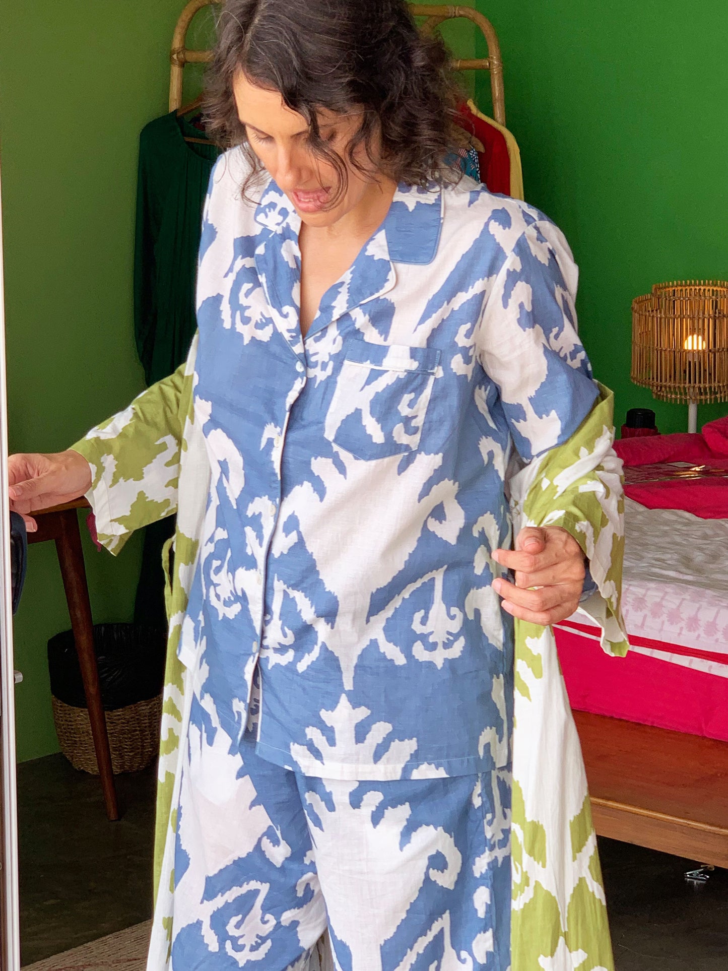Ikat Pyjama Set - Blue & White